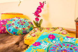 Rainbow applique cushions – yes please