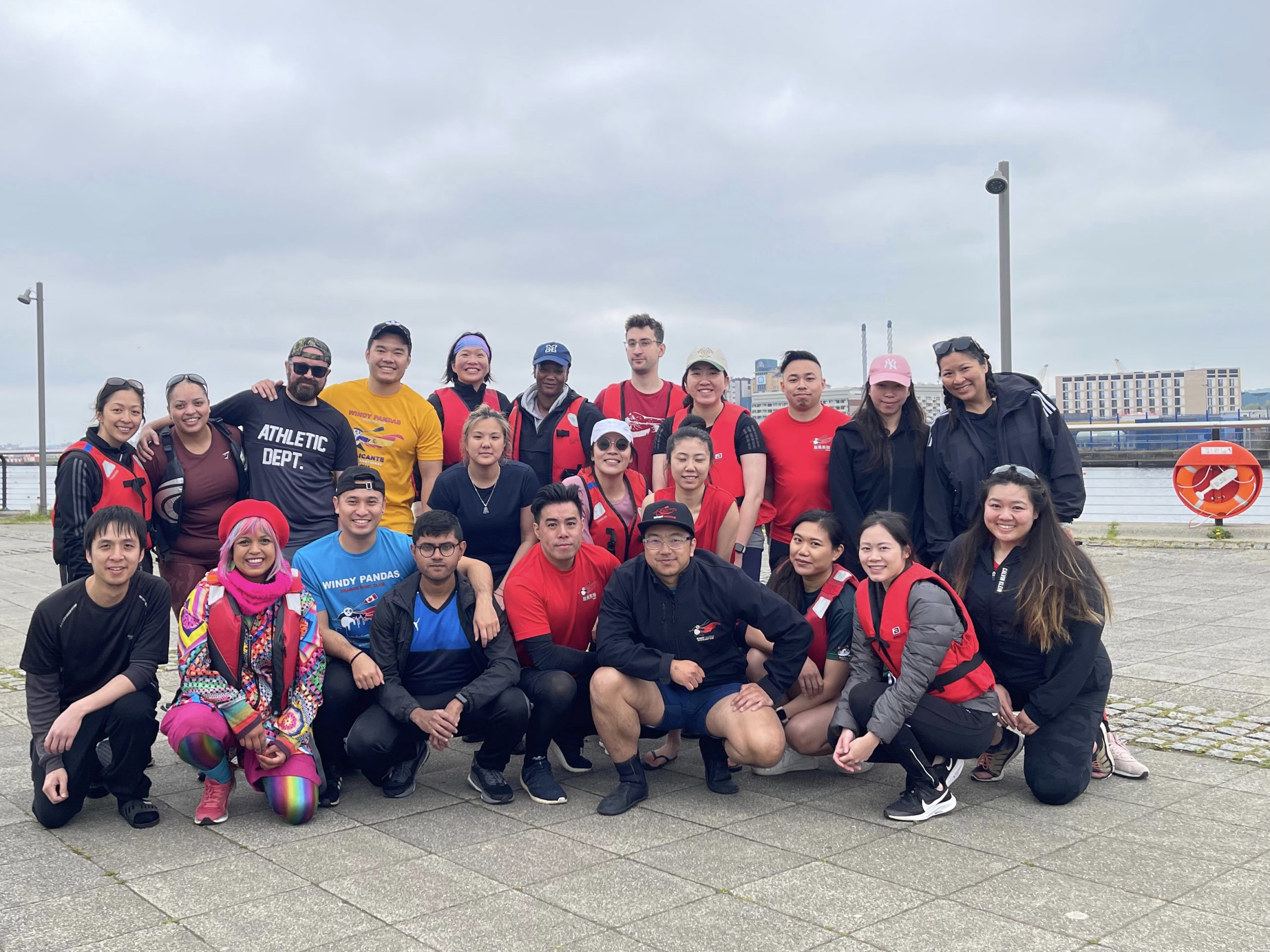 windy pandas dragon boat team lined up after a session
