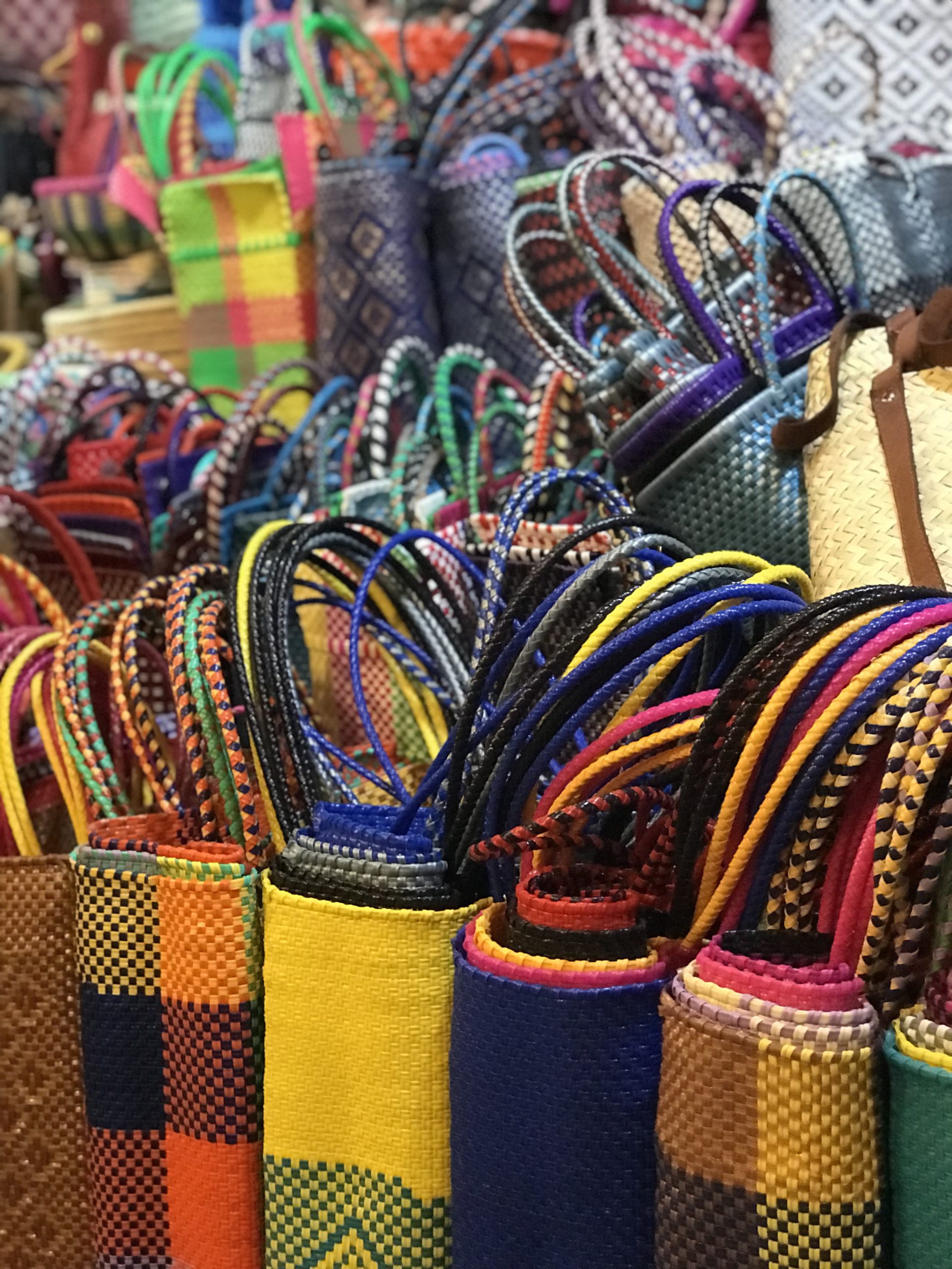 hand woven bags at market