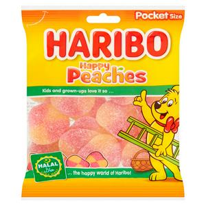 packet of haribo sweets called happy peaches