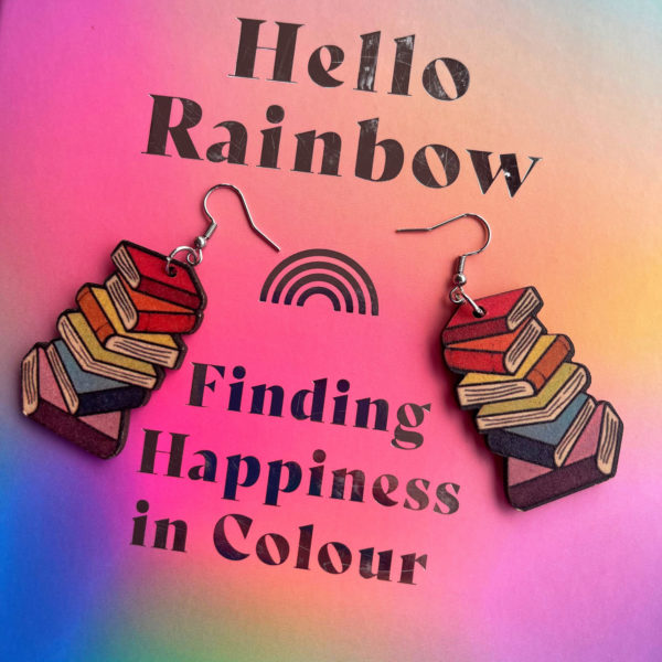 wooden rainbow book earrings
