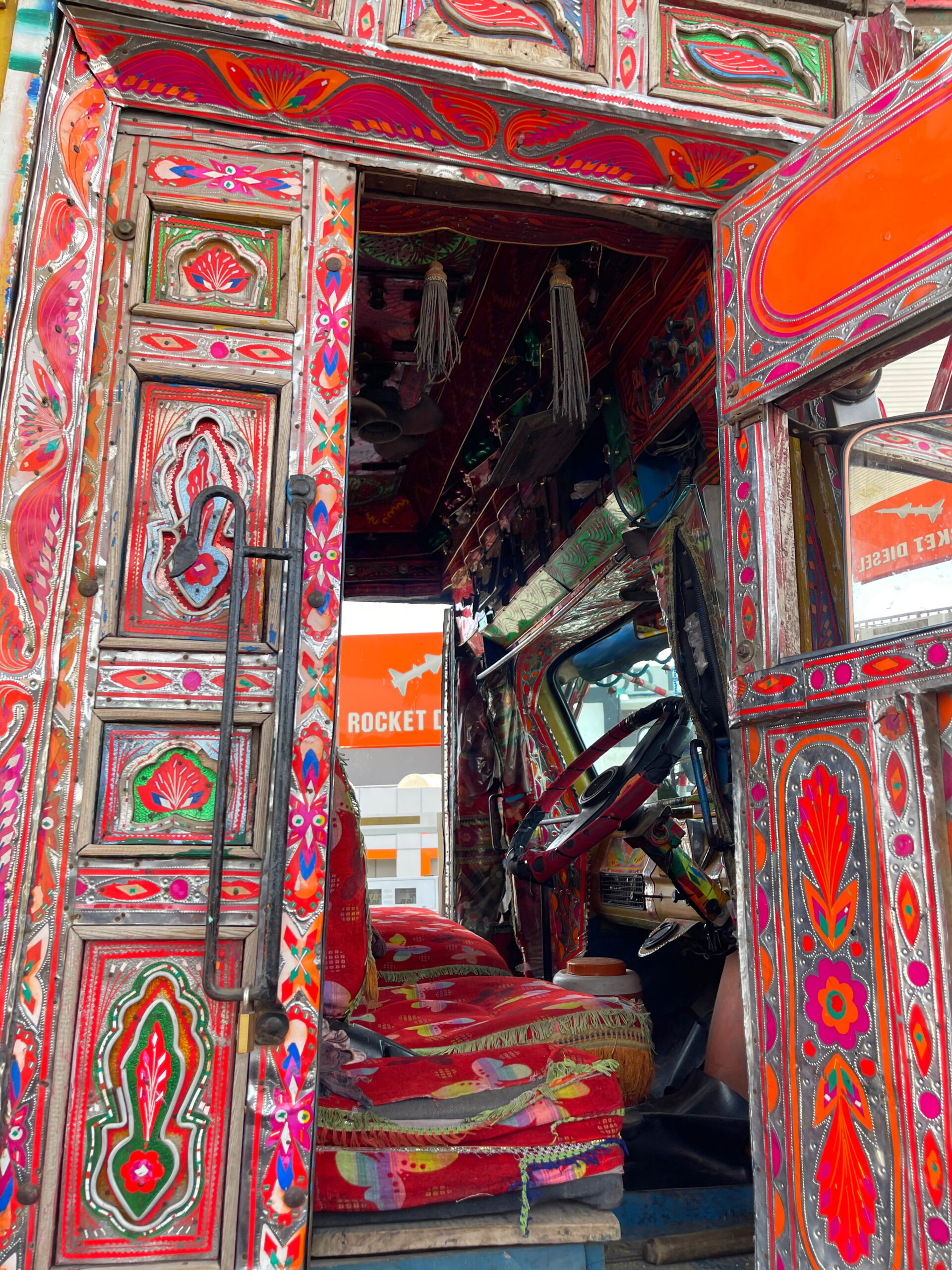 the driver's seat in pakistani truck