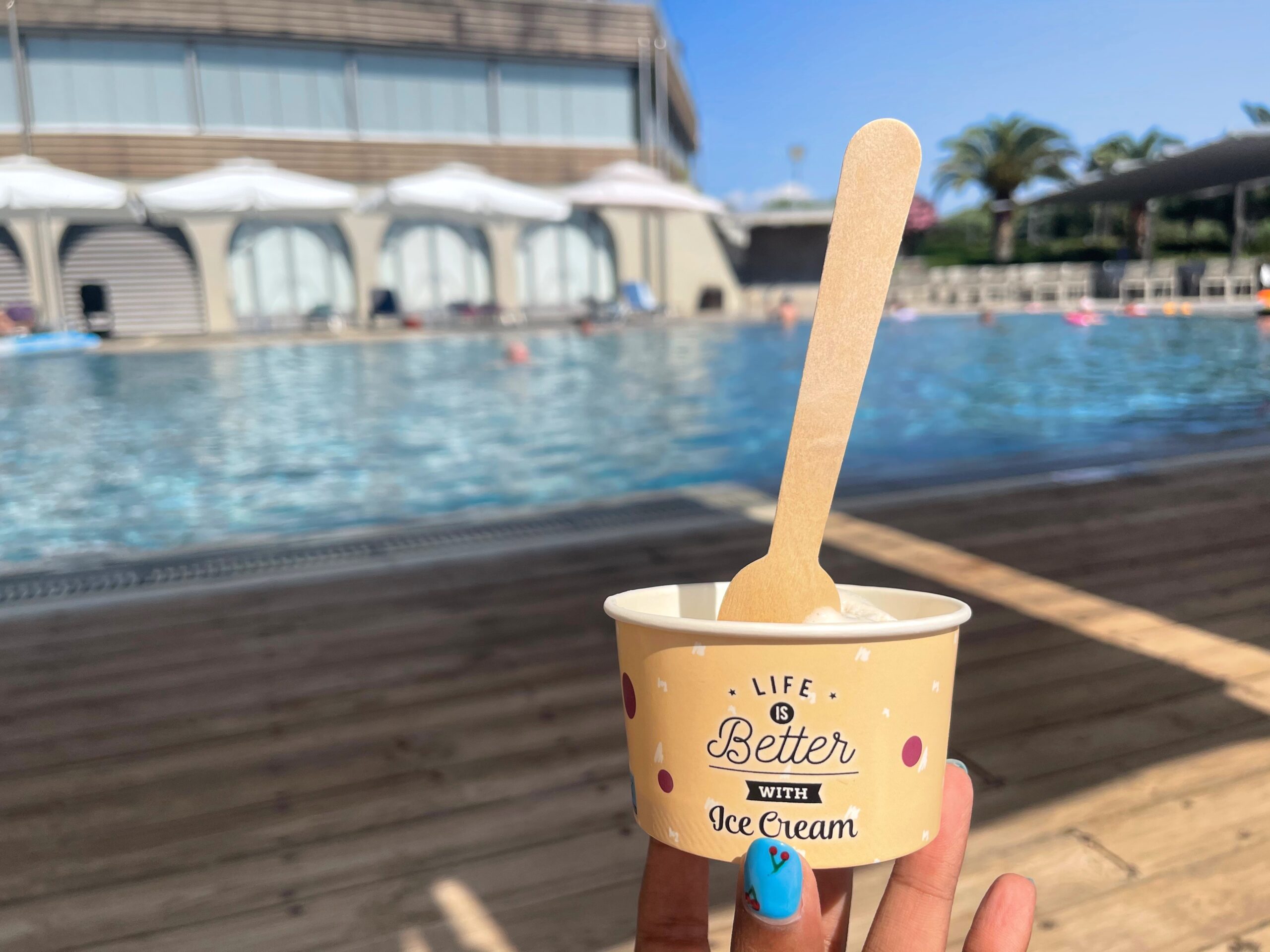 ice cream and hotel swimming pool