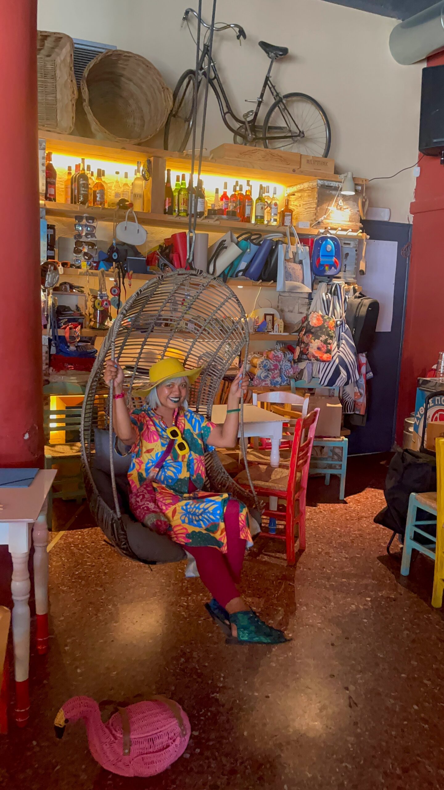 swing chair in eclectic cafe 